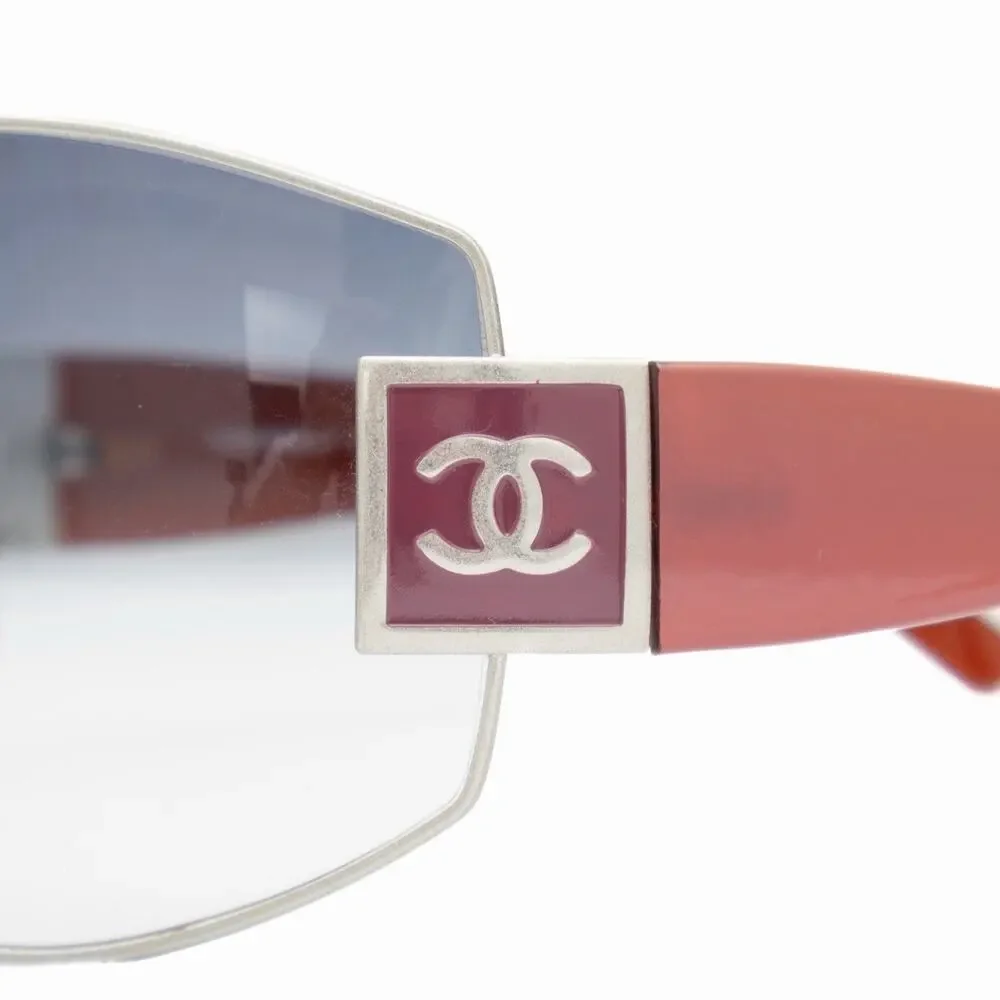 CHANEL Y2K 4114 CC Logo Shield Sunglasses Coral Red Silver Gradient Lens